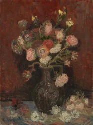 Vase med kinesiske asters og gladioli